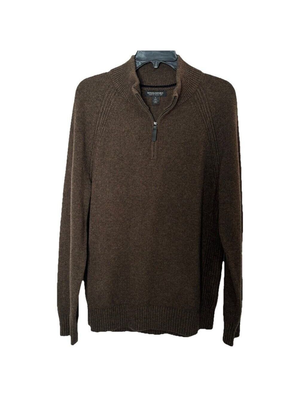 Banana Republic Italian Yarn Wool Blend Sweater Mens L Brown 1/4 Zip Pullover